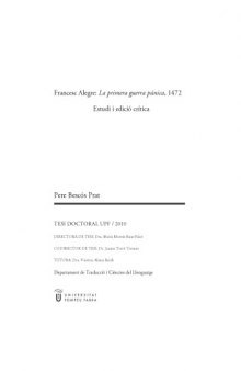 Francesc Alegre: La primera guerra púnica, 1472. Estudi i edició crítica
