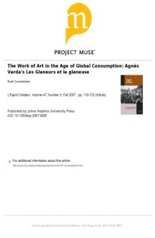 The Work of Art in the Age of Global Consumption: Agnès Varda’s Les Glaneurs et la Glaneuse