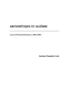 Arithmétique et algèbre [Lecture notes]