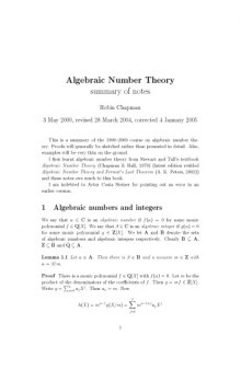 Algebraic Number Theory: summary of notes [Lecture notes]
