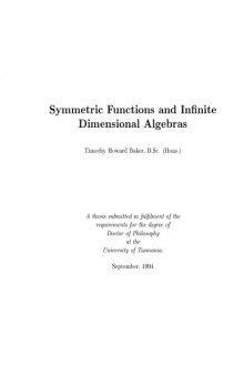Symmetric Functions and Infinite Dimensional Algebras [PhD thesis]