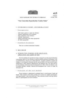 OECD Guidelines for the Testing of Chemicals / Health Effects Test No. 415: One-Generation Reproduction Toxicity Study.