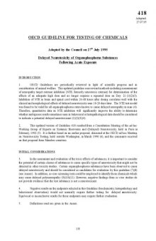 OECD Guidelines for the Testing of Chemicals / Health Effects Test No. 418: Delayed Neurotoxicity of Organophosphorus Substances Following Acute Exposure.