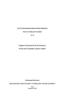 Guidance Document for the Performance Of Out-door Monolith Lysimeter Studies