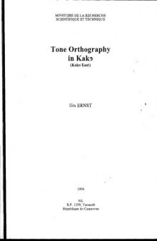 Tone Orthography in Kakɔ (Kakɔ East)