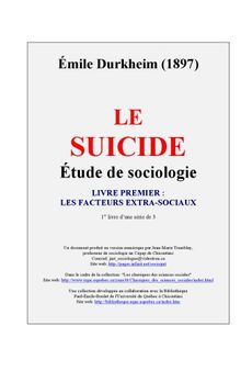 Le Suicide (Livre 1)