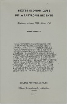 Textes économiques de la Babylonie récente : étude des textes de TBER, cahier no 6