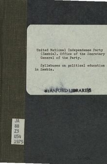 The United National Independence Party. Syllabuses on Political Education in Zambia