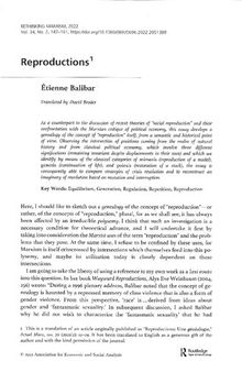 Reproductions (-Balibar's article in Rethinking Marxism 34(2)-)