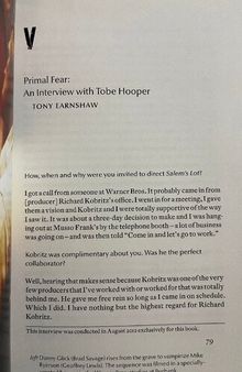 Tobe Hooper Interview with Tony Earnshaw (From Studies in the Horror Film: Salem's Lot)