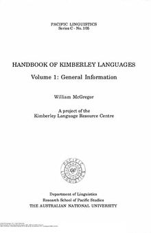 Handbook of Kimberleey Languages (Vol ume 1: General Information)