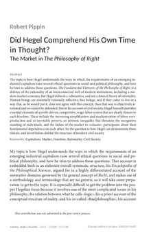 Did Hegel Comprehend His Own Time in Thought? The Market in The Philosophy of Right