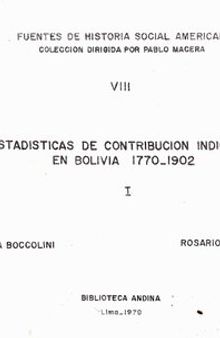 Estadísticas de contribución indígena en Bolivia 1770-1902