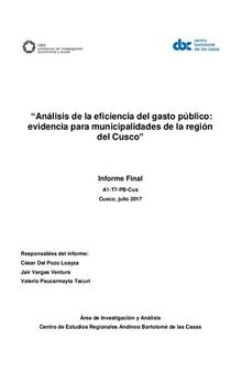 Análisis de la eficiencia del gasto público: evidencia para municipalidades de la región del Cuzco. Informe Final