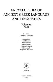 Encyclopedia of Ancient Greek Language and Linguistics (EAGLL): G-O