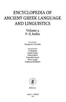 Encyclopedia of Ancient Greek Language and Linguistics (EAGLL): P-Z, Index