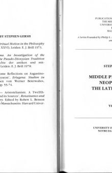 Middle Platonism and Neoplatonism The Latin Tradition
