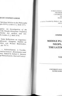 Middle Platonism and Neoplatonism. The Latin Tradition