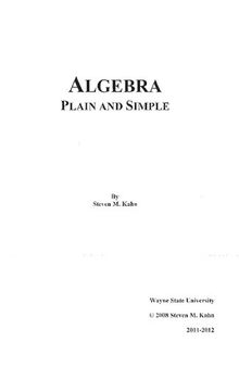 Algebra: Plain And Simple