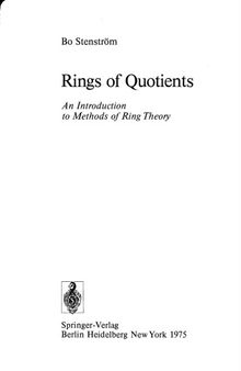 Rings of Quotients: An Introduction to Methods of Ring Theory