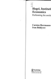 Hegel, Institutions, and Economics : Performing the Social