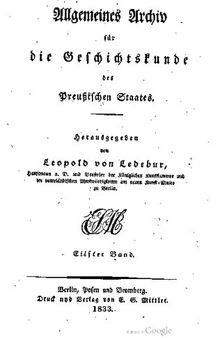 Allgemeines Archiv für die Geschichtskunde des Preußischen Staates