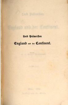 Lord Palmerston : England und der Kontinent
