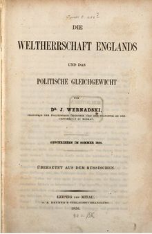 Die Weltherrschaft Englands und das politische Gleichgewicht