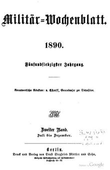 Militär-Wochenblatt mit Index. Beigebunden: Militär-Literatur-Zeitung, Jg. 71, 2