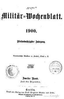 Militär-Wochenblatt. Beigebunden: Militär-Literatur-Zeitung 1900/1901