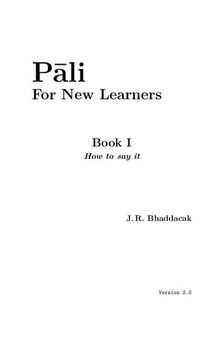 Pali for New Learners, Book I: How to say it