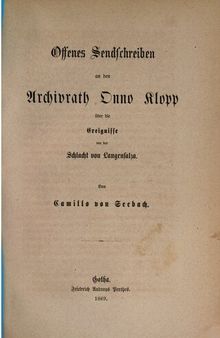 Offenes Sendschreiben an den Archivrat Onno Klopp über die Ereignisse vor der Schlacht bei Langensalza