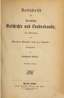 Zeitschrift für preussische Geschichte und Landeskunde
