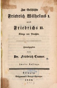 Zur Geschichte Friedrich Wilhelms I. und Friedrichs II., Könige von Preußen