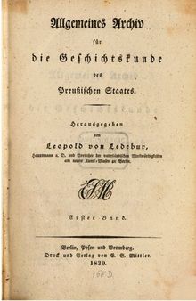 Allgemeines Archiv für die Geschichte des Preußischen Staates
