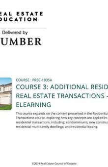 COURSE 3: ADDITIONAL RESIDENTIAL REAL ESTATE TRANSACTIONS - ELEARNING