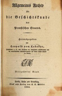 Allgemeines Archiv für die Geschichtskunde des Preußischen Staates