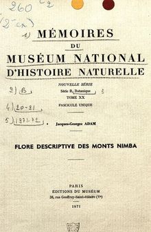 Mémoires du Muséum national d'histoire naturelle. TOME XX FASCICULE UNIQUE