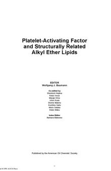 Platelet-activating factor and structurally related alkyl ether lipids