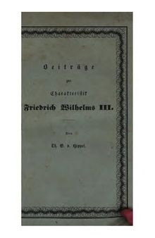 Beiträge zur Charakteristik Friedrich Wilhelms III.