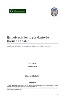 Empobrecimiento por Gasto de Bolsillo en Salud. Incidencia del Gasto de Bolsillo en Salud en el Perú, 2006-2009