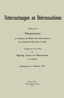 Untersuchungen an Bohrmaschinen: Dissertation