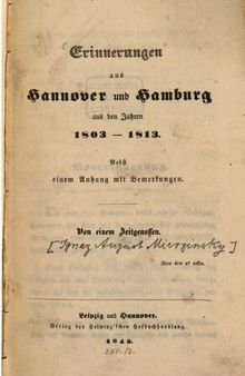 Erinnerungen aus Hannover und Hamburg aus den Jahren 1803-1813