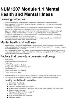 NUM2307 Mental Health and Well being in Clinical Practice