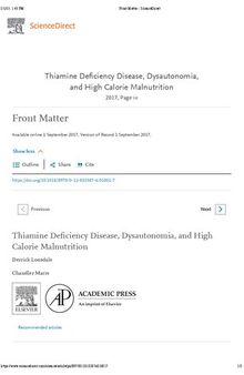 Orthomolecular Medicine : Thiamine Deficiency Disease, Dysautonomia, and High Calorie Malnutrition ( Vitamin B1 - Thiamin )