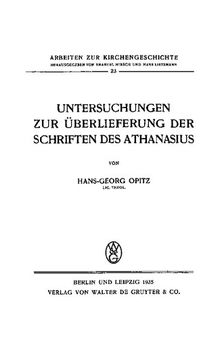 Untersuchungen zur Überlieferung der Schriften des Athanasius