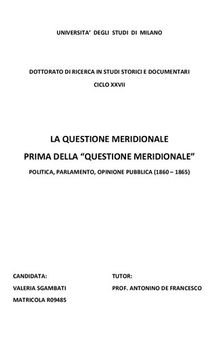 La questione meridionale prima della questione meridionale. Politica, parlamento, opinione pubblica (1860-1865)