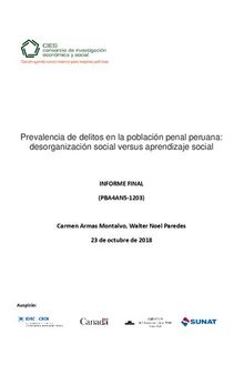 Prevalencia de delitos en la población penal peruana: desorganización social versus aprendizaje social