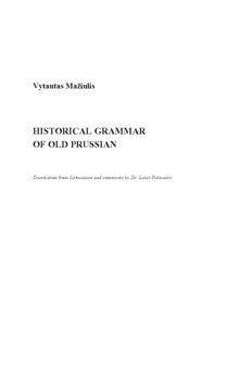 Historical Grammar of Old Prussian