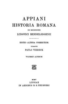 Appiani Historia Romana: Volumen II Ex recensione Ludovici Mendelssonii